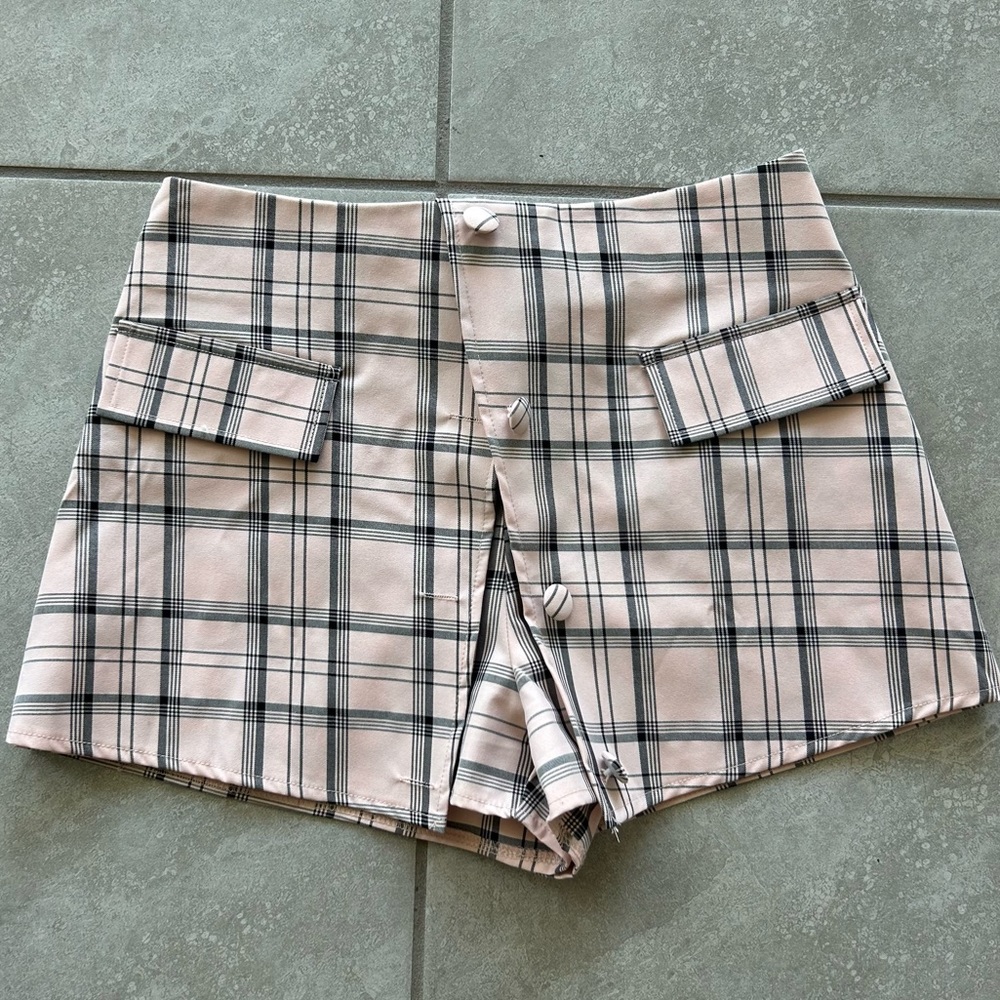 Hayden Williams x Missguided Pink & Black Plaid Split Front Skort US Size 6